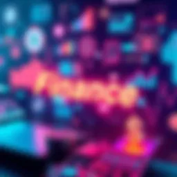 A visual representation of finance concepts with digital icons, graphs, and currency symbols, showcasing innovative trends in investments and personal finance.