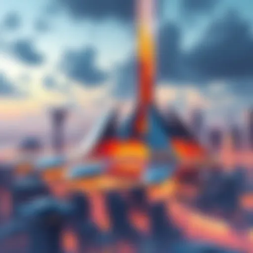 Future Landmark Concept A digital illustration showcasing a futuristic building design surrounded by a lively cityscape, inviting community discussion.