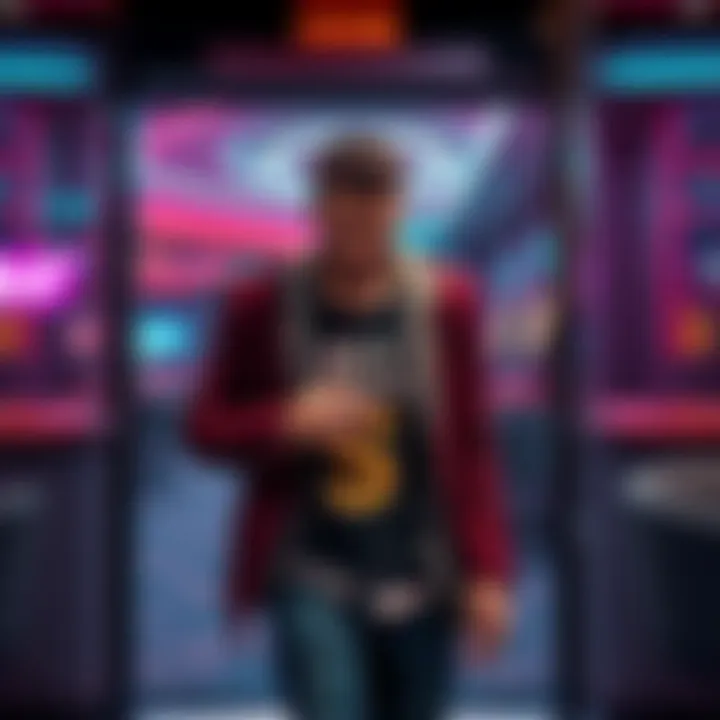 A gambler walks out of a crypto casino with a disappointed expression, holding a small amount of cash, representing a big loss from initial winnings.