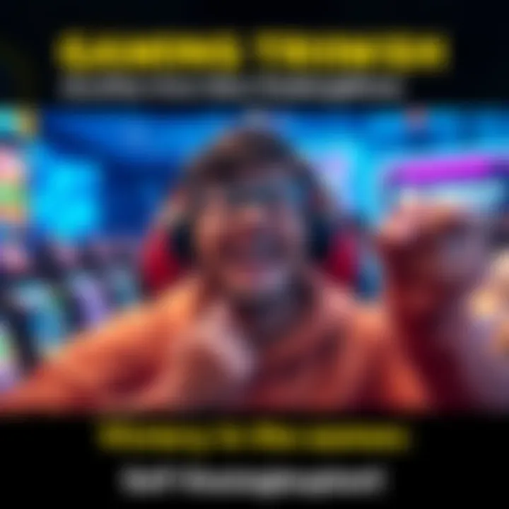 A joyful gamer with a big smile, celebrating after achieving a good placement in mini games, surrounded by colorful game graphics.