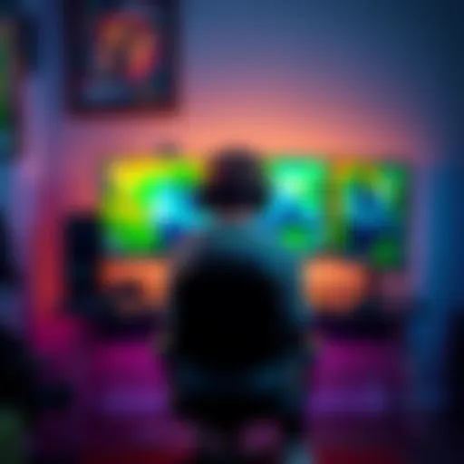 Gamer seated at a desk with a new 27-inch 1440p monitor, showing mixed emotions about the transition from a smaller screen.
