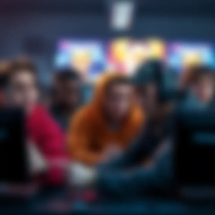 A group of gamers looking disappointed while playing video games, with microtransaction prompts on their screens.