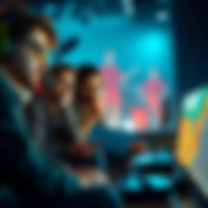 Group of gamers discussing strategies with maps and game elements in a casual setting