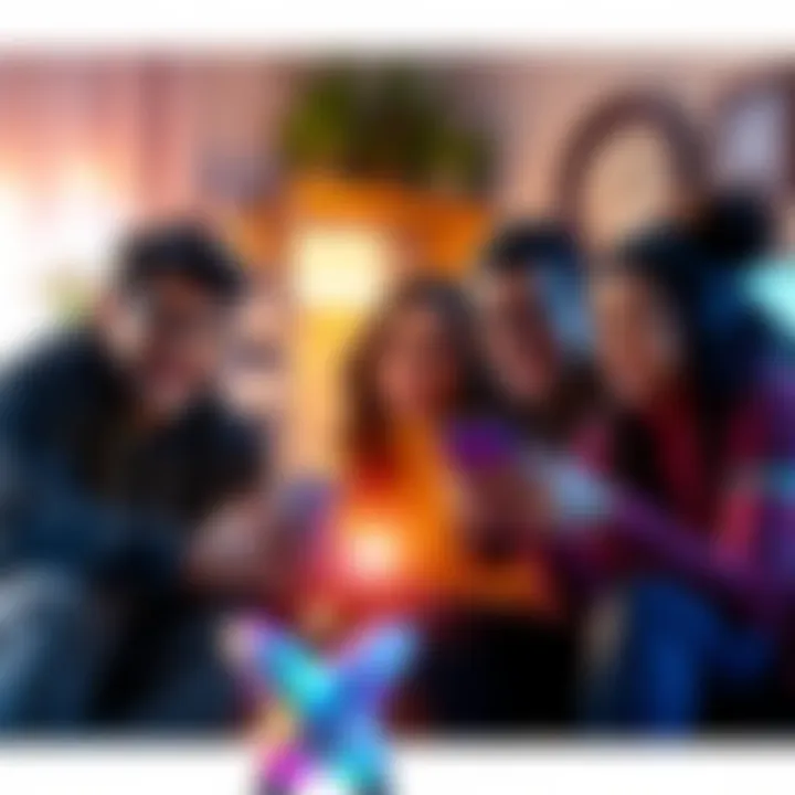 A group of diverse players discussing the future of a gaming app while looking at their devices in a cozy setting.