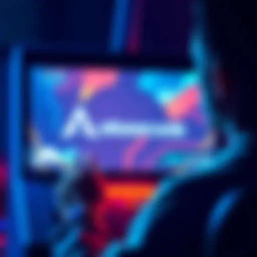 A person looking at a gaming console with the Atlas Arcade logo on the screen, considering how to access rewards.