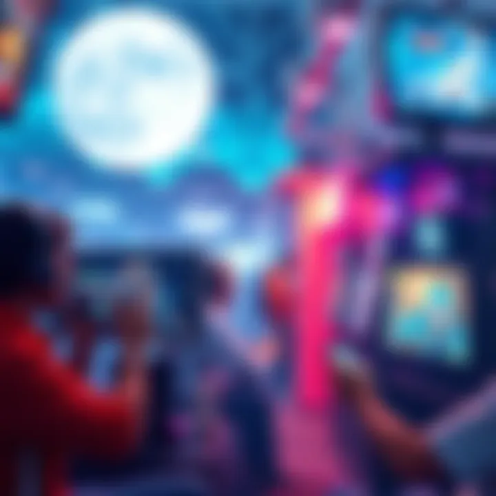 Gaming Scene on Moonbeam A vibrant digital gaming environment on Moonbeam with players engaging in various activities
