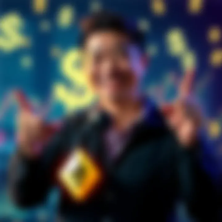 Garrett Jin smiling and holding a chart showing Ethereum profits, with dollar signs in the background.