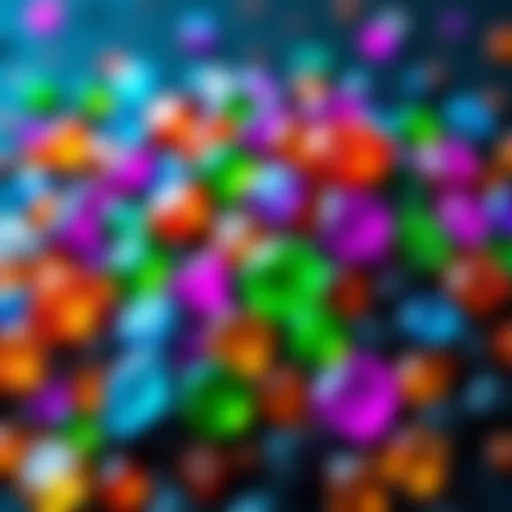 A pile of colorful gems representing rewards earned from missions and objectives.