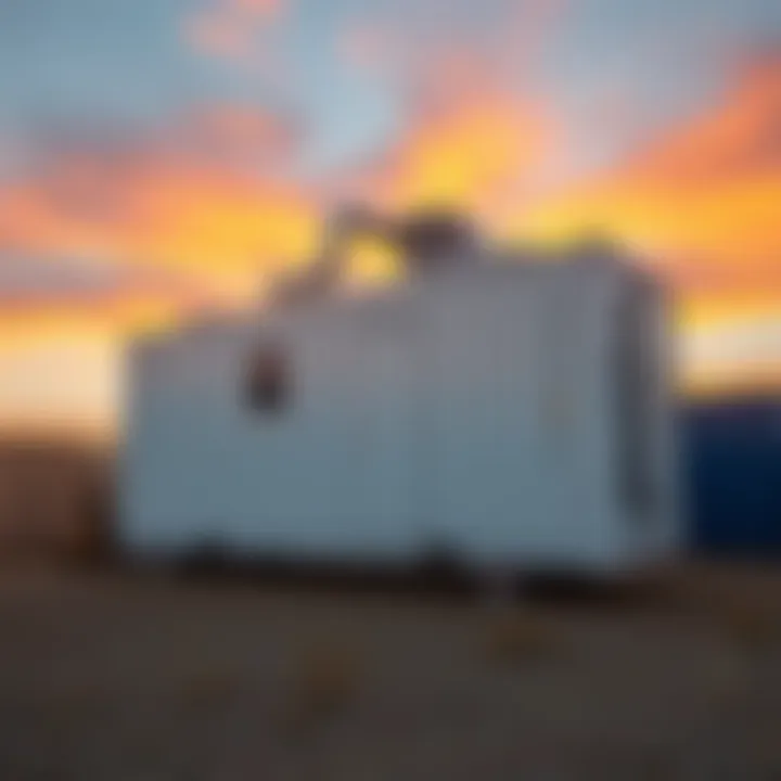A 40' Gigabox Air Container in a yard, showcasing its exterior and cooling system, available for sale in Iowa.