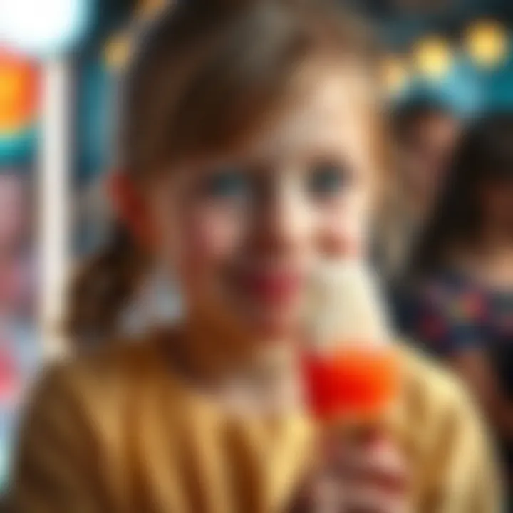 A girl surprises herself with a popsicle while smiling, showing a playful expression