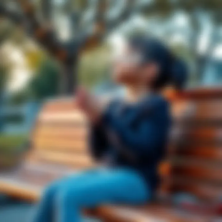 Girl Seeking Support A young girl sitting on a park bench with a hopeful expression, looking up towards the sky, hands clasped together as if in prayer.