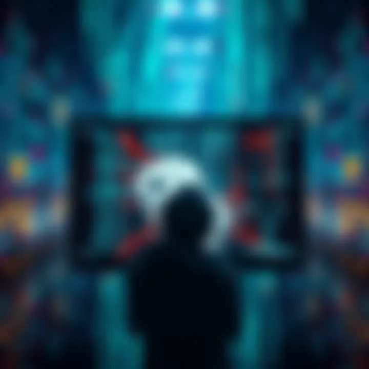 A person looking at a digital screen with a distorted image, symbolizing a glitch in the matrix concept.