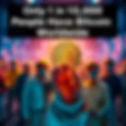 Global Bitcoin Ownership Statistic A visual representation showing a small group of people with one person holding a Bitcoin, highlighting the rarity of Bitcoin ownership.