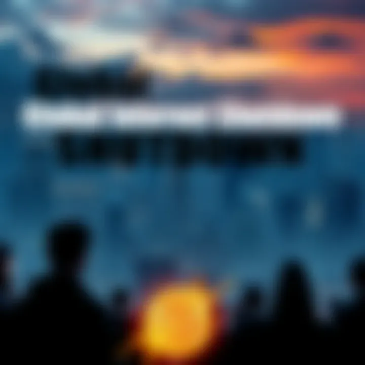 A city skyline darkened with no internet connectivity, people looking confused and worried, a Bitcoin symbol fading in the foreground.