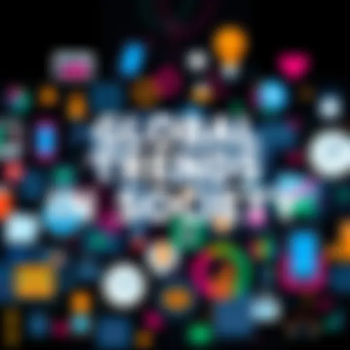 A collage showing technology, culture, and economy symbols representing global trends in today's society