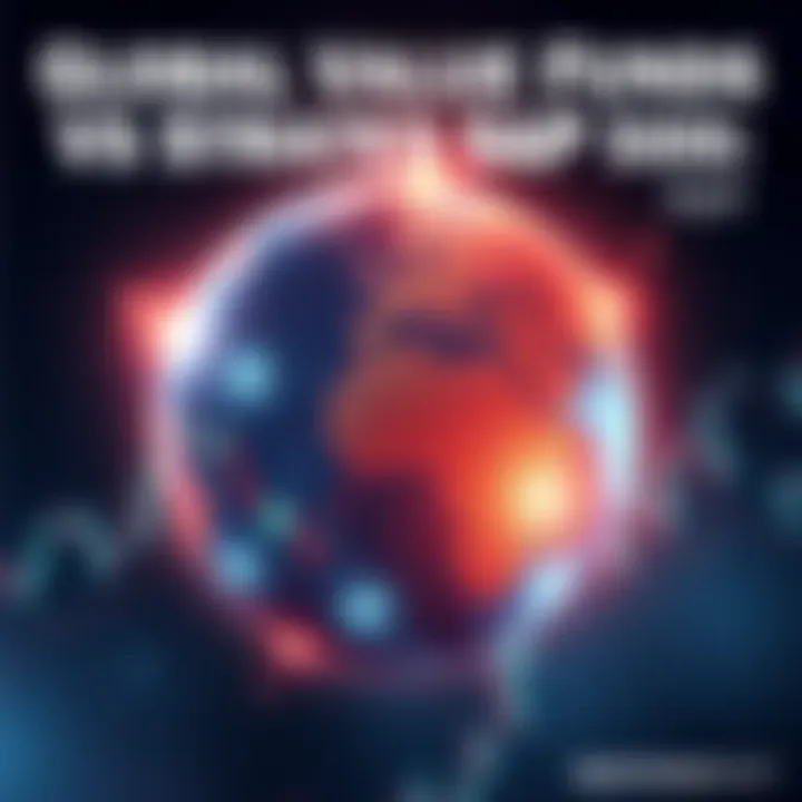 Illustration showing a comparison between a globe symbolizing global value funds and the S&P 500 chart.