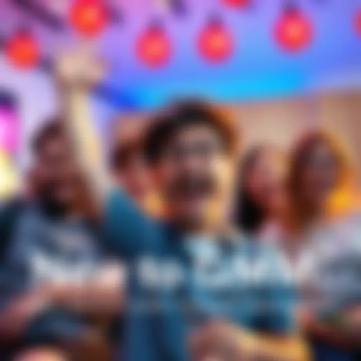 A person happily sharing their favorite episodes of GMM with a group of friends, laughing together