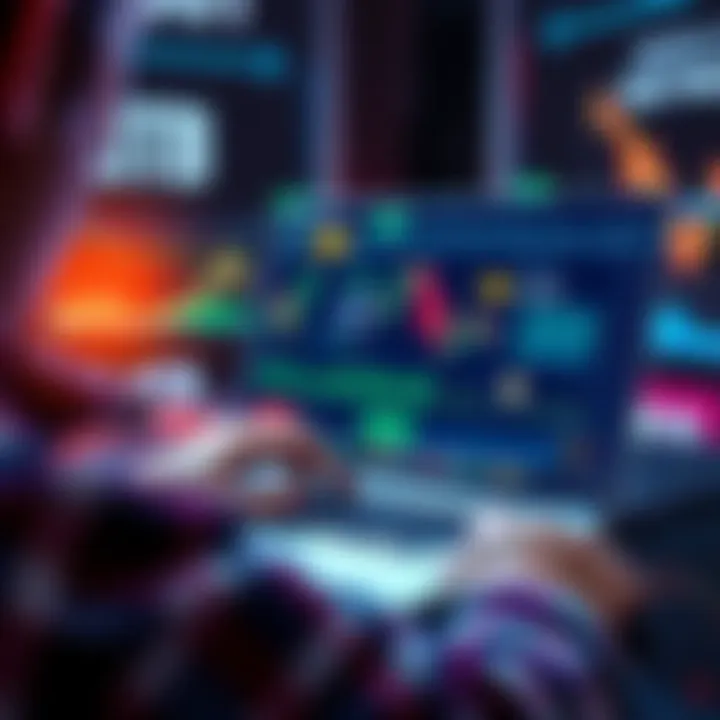 A person reviewing GnoSwap staking options on a laptop with charts and crypto symbols visible on the screen