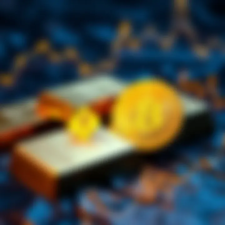 A visual representation of gold bars and a Bitcoin coin, illustrating the trade between the two assets.