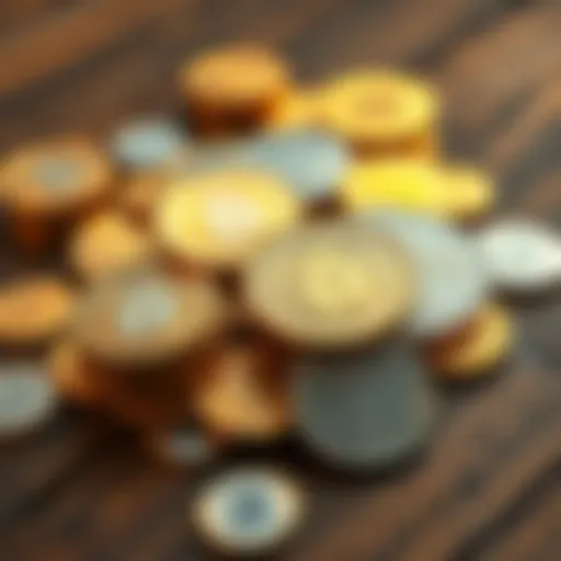 A collection of gold and silver coins displayed on a wooden table, symbolizing investment in physical metals.