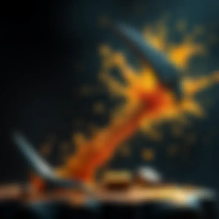 A pickaxe striking a surface, creating a vibrant gold splash effect