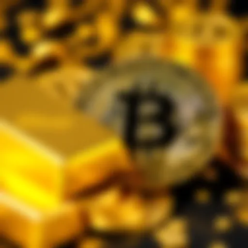 A visual contrast between gold bars and Bitcoin coins, highlighting the debate between Peter Schiff's support for gold and Bitcoin's digital currency status.