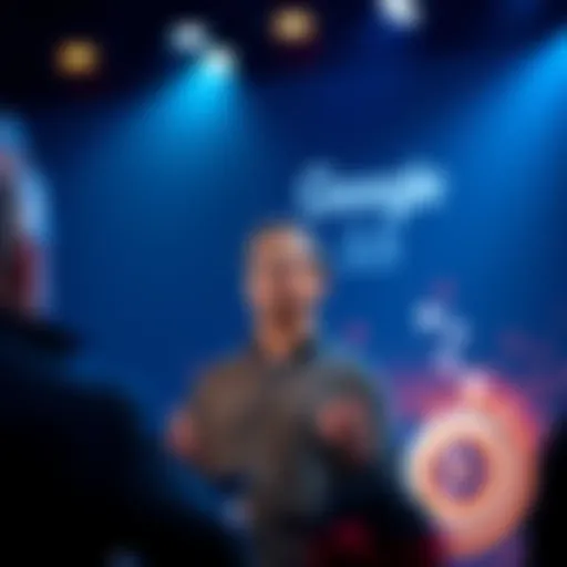 Sundar Pichai presenting Google Flash 3.5 at a tech event, highlighting its affordable AI features for businesses