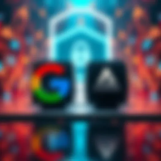 A graphic showing the Google Quantum AI logo alongside Algorand's logo, with a background of blockchain symbols and digital security elements.