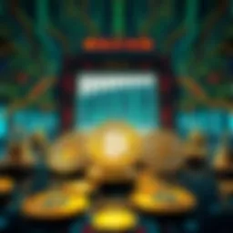 A digital representation of a quantum computer looming over Bitcoin symbols, highlighting security risks.