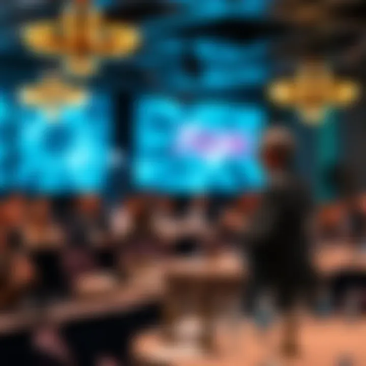 Mance Harmon speaking about governance and transparency in financial applications at a conference