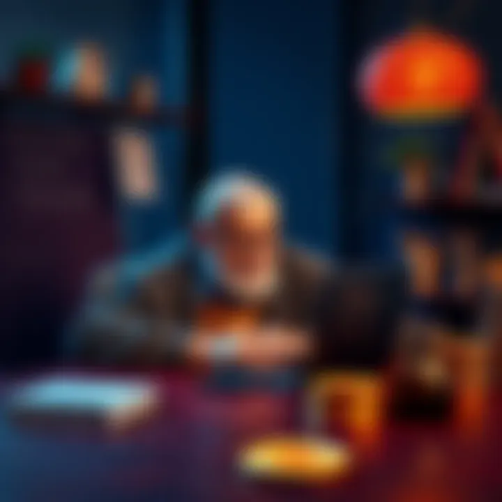 Grandpa learning about Bitcoin An elderly man sitting at a table with a laptop open, looking at Bitcoin news articles, with a focused expression on his face.