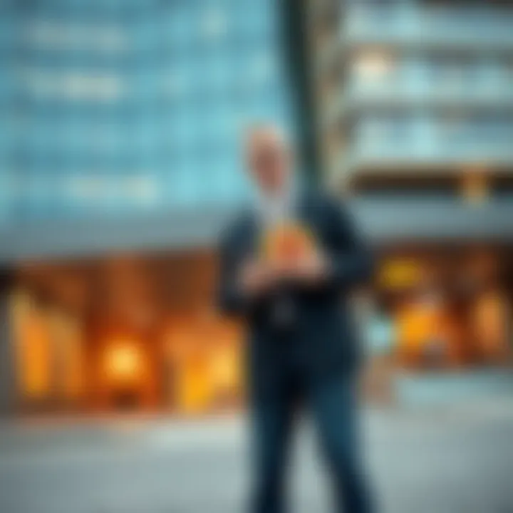 Grant Cardone stands in front of a modern building, explaining how Bitcoin integrates with real estate investments.