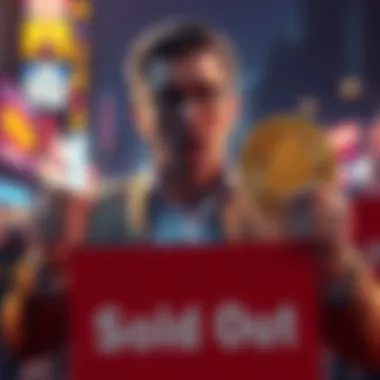 Grant Cardone with a Bitcoin logo, showing a shocked expression while holding a sign that says 'Sold Out'