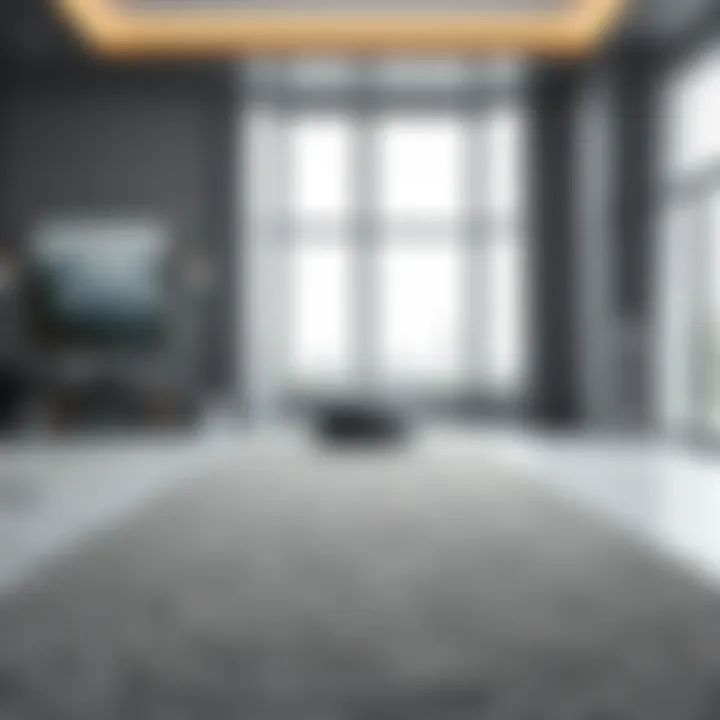 Light Gray and Dark Gray Carpet Choices A comparison of light gray and dark gray carpet swatches on a modern living room floor