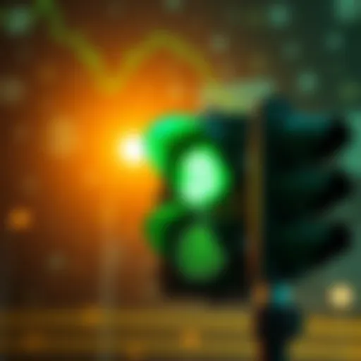 A green traffic light symbolizing positive developments for Bitcoin, with a backdrop of cryptocurrency symbols
