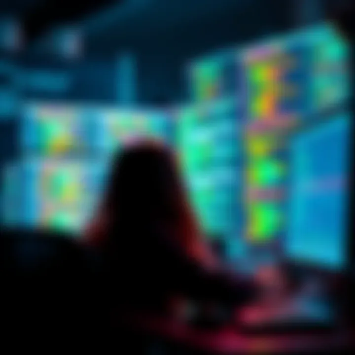 A person at a computer, looking for teammates for the Gridlock Hackathon 2.0, with coding screens in the background.
