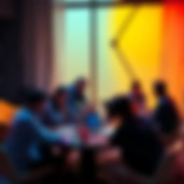 A diverse group of people discussing smart contracts around a table with laptops and notepads.