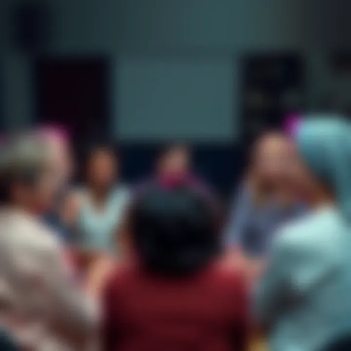 A diverse group of people engaged in a serious discussion about the characteristics of cults, sharing personal stories and insights.