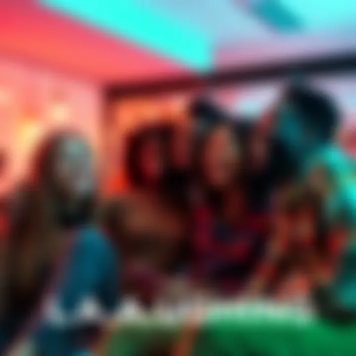 A diverse group of friends sharing a laugh in a lively setting, showcasing the joy of humor and connection.