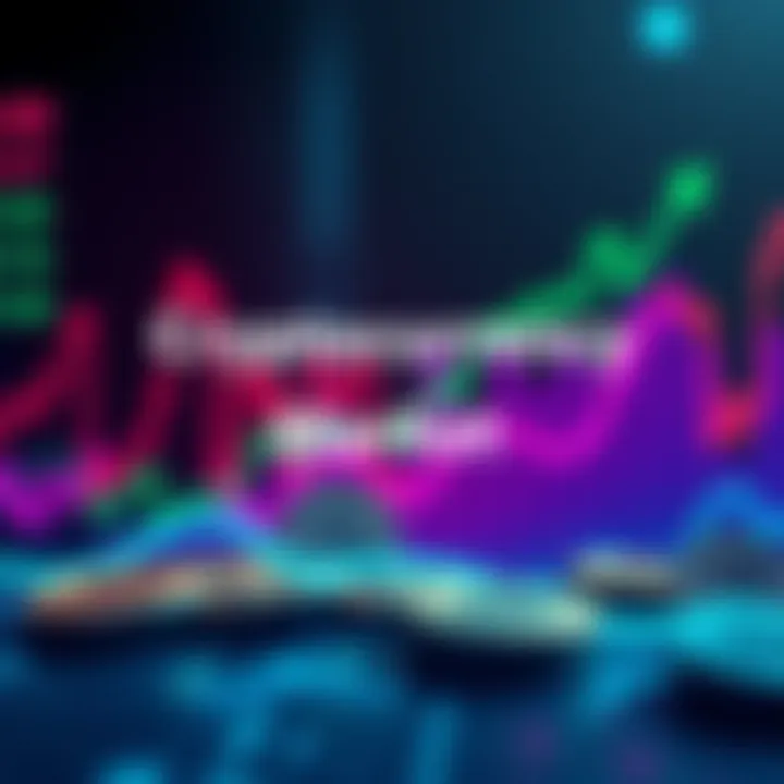 A visual representation of a rising cryptocurrency market with upward-trending graphs and digital coins.