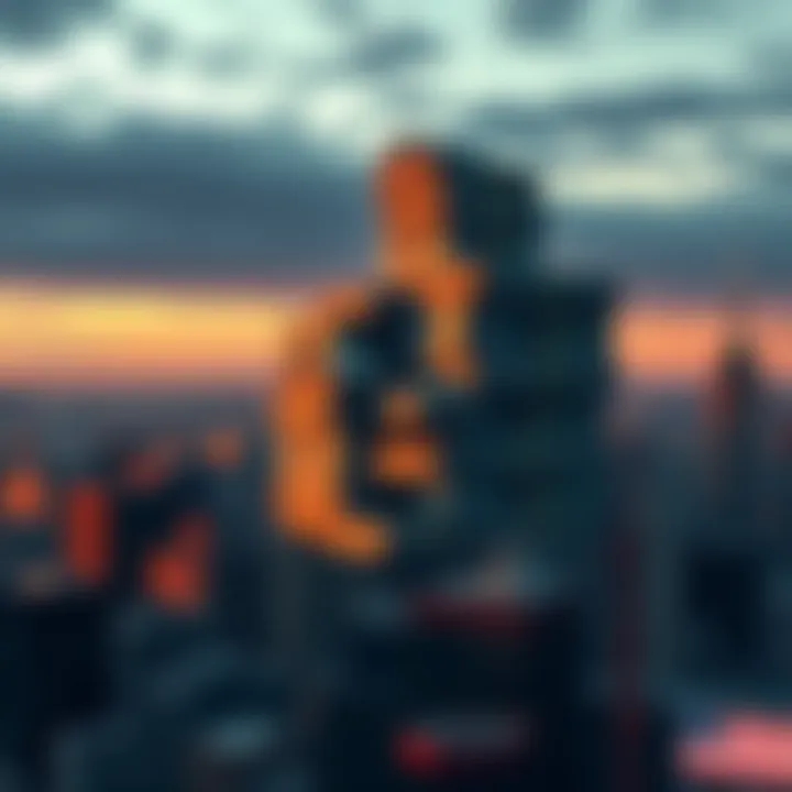 A visual representation of America's national debt with a large stack of money, symbolizing the $38 trillion debt figure looming over a city skyline.