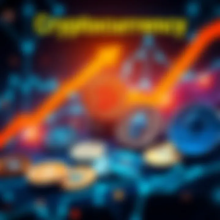 A visual representation of rising cryptocurrency trends, featuring various digital coins like Bitcoin and Ethereum, with upward arrows symbolizing growth.