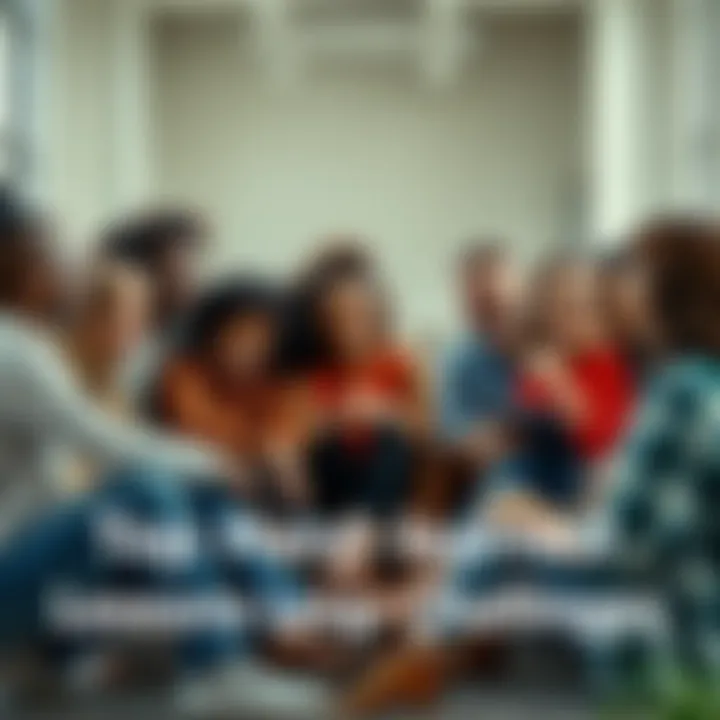 A group of diverse people sharing their stories of resilience, sitting together in a circle, with smiles and thoughtful expressions.