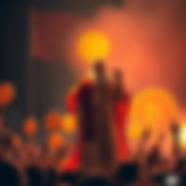 A spiritual leader stands before a group of supporters holding Dogecoin symbols, inspiring them to reclaim the cryptocurrency for the community's benefit.