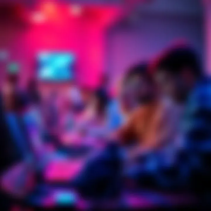 Students collaborating at a hackathon, working on laptops and sharing ideas