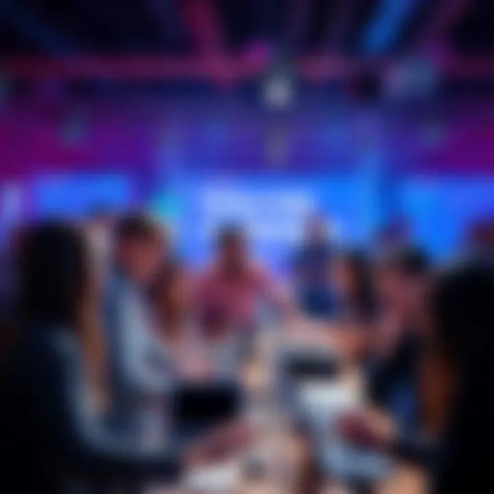 A diverse group of people brainstorming and sharing tools at a hackathon
