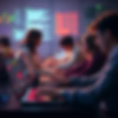 A group of people collaborating on laptops during a virtual hackathon