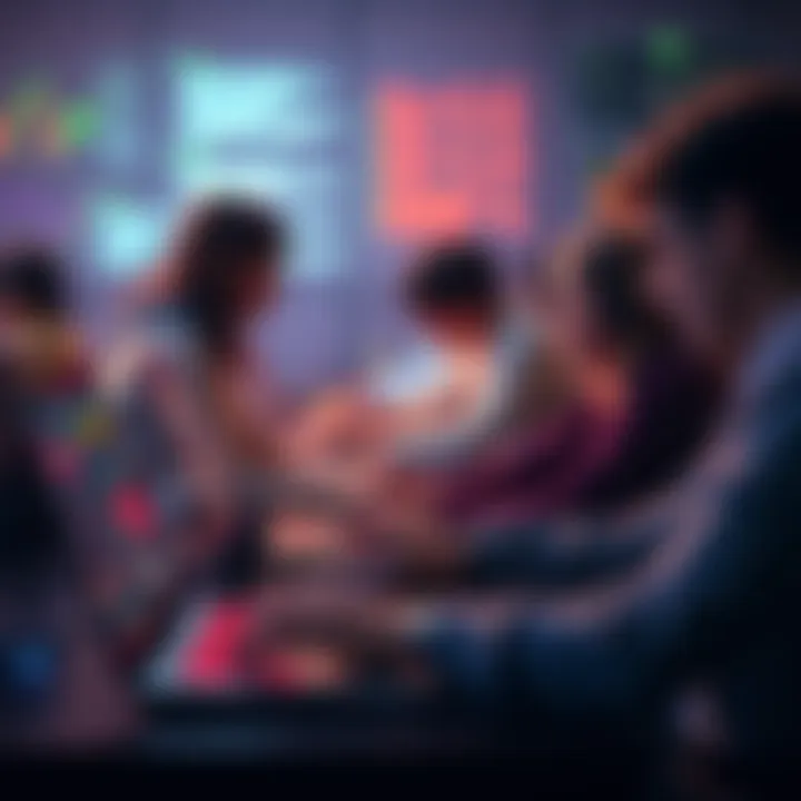 A group of people collaborating on laptops during a virtual hackathon