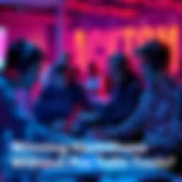 A group of developers at a hackathon working together on laptops, discussing ideas and coding without premium tools.