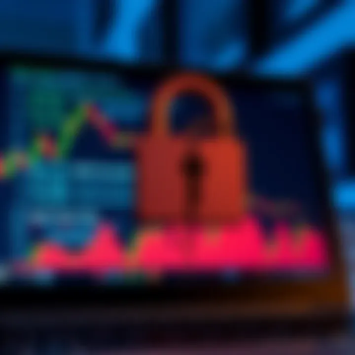 A broken lock symbol over a computer screen showing a financial loss, representing the hacking of a Stake account.